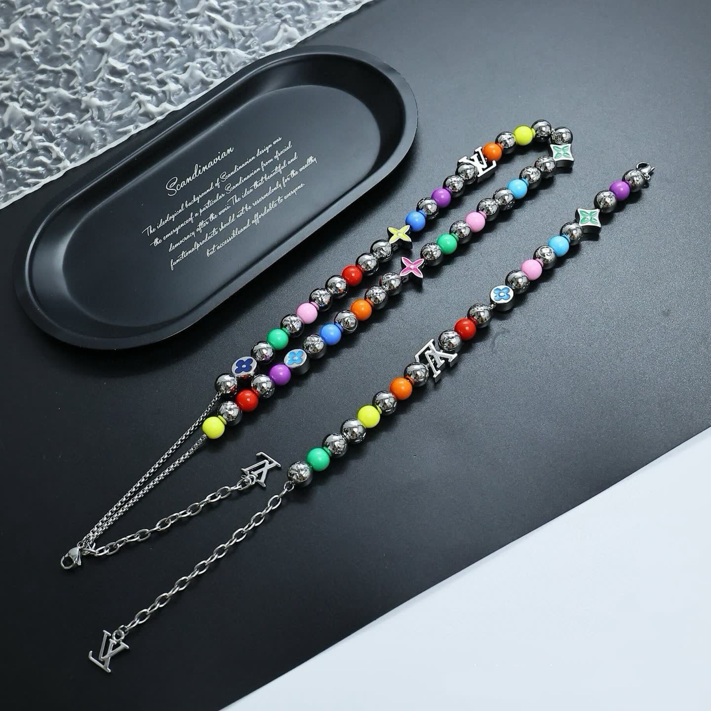 Louis Vuitton Multicolored Beaded Necklace and Bracelet Set